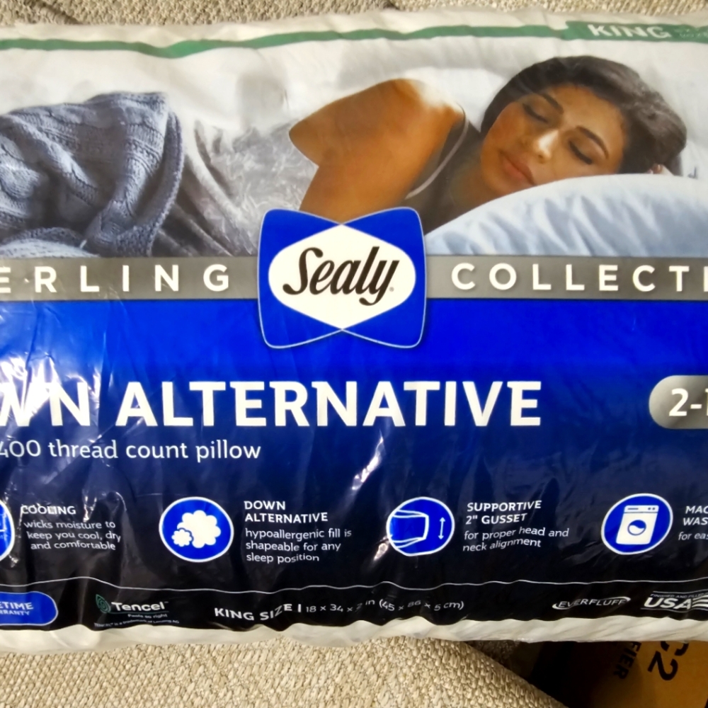 Sealy Sterling King 400TC Cooling Down Alt Pillow 2-Pack - New/Open Box
